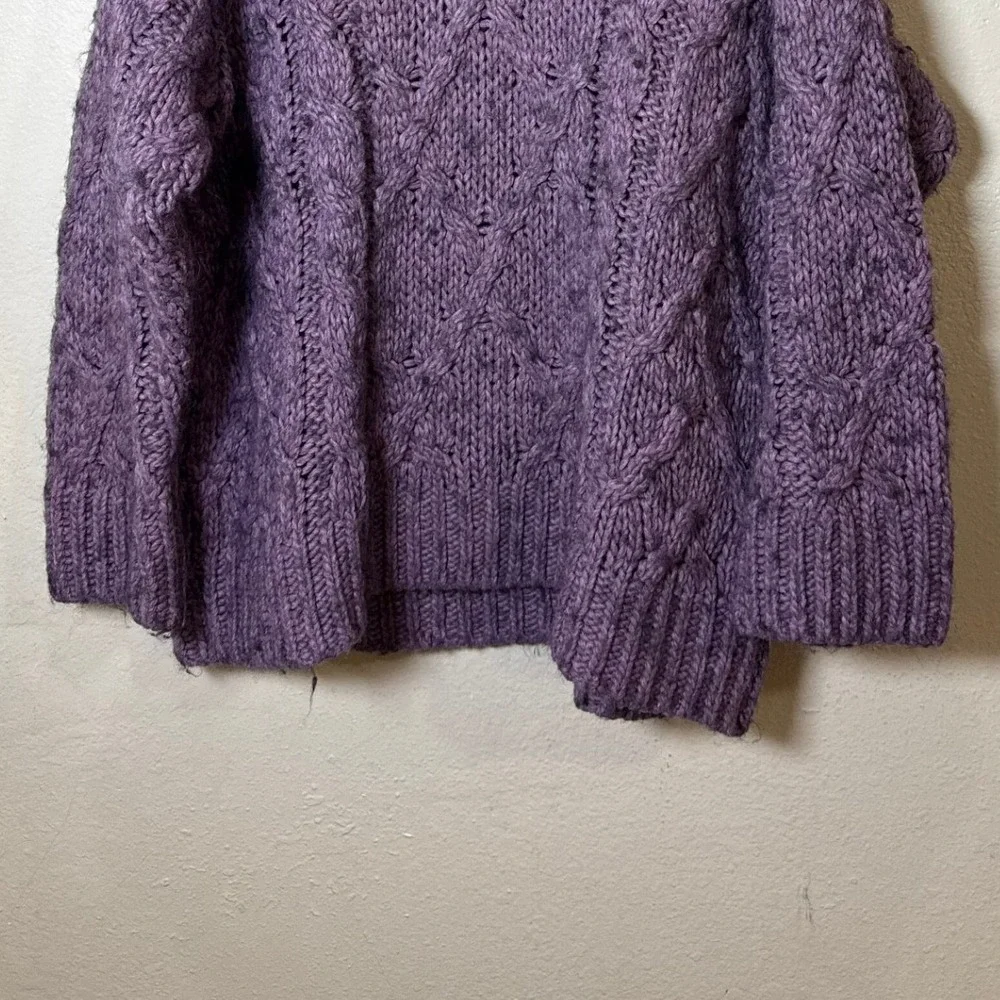 Zara Man Men Sweater Medium Purple‎ Wool Alpaca Blend Cable Knit Italian Yarn